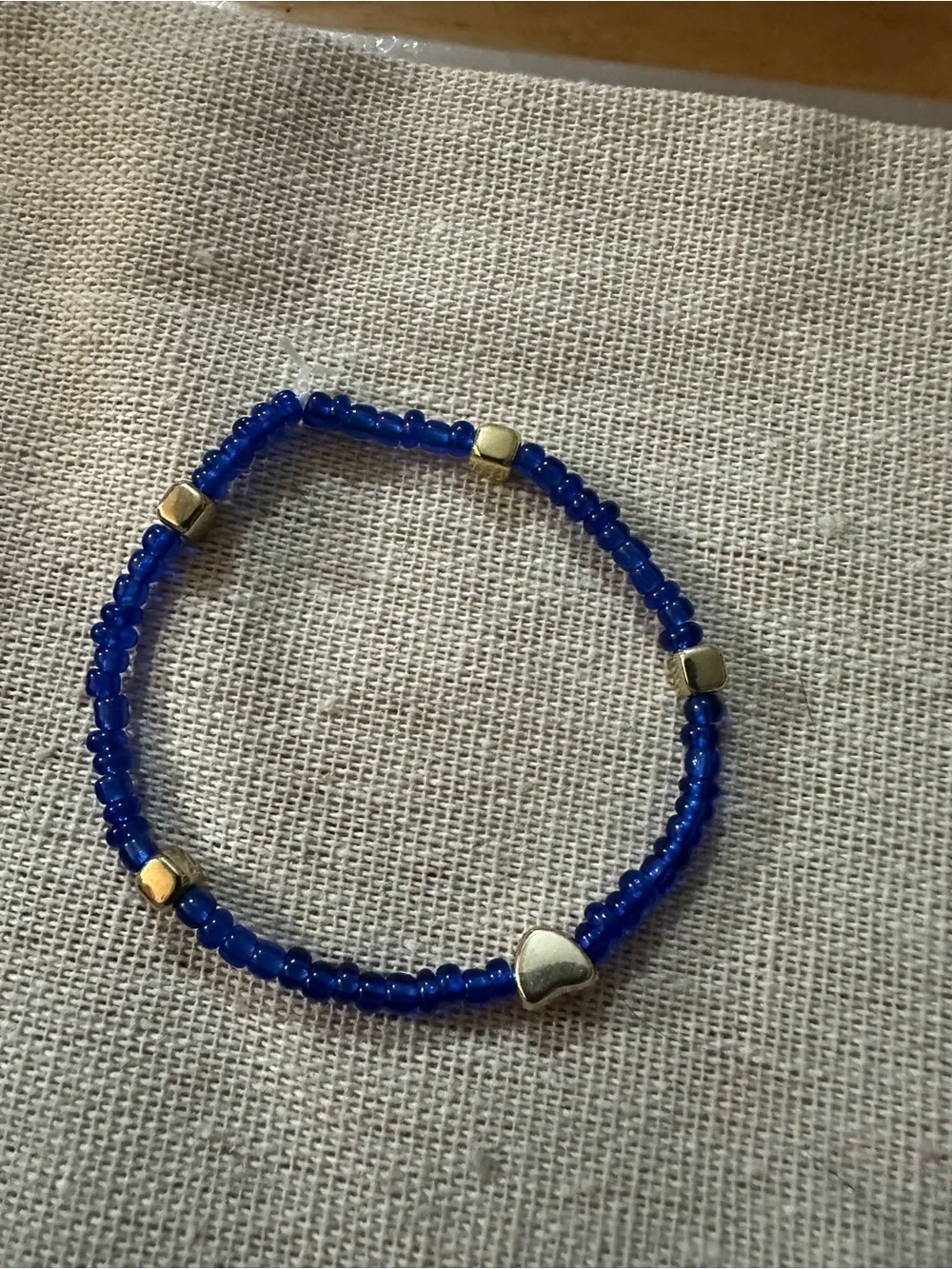 Blue Beaded Bracelet with Gold Heart Accent -